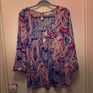 Burgundy navy light blue blouse